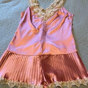 Elegant Pink Lace Trim Satin Sleepwear